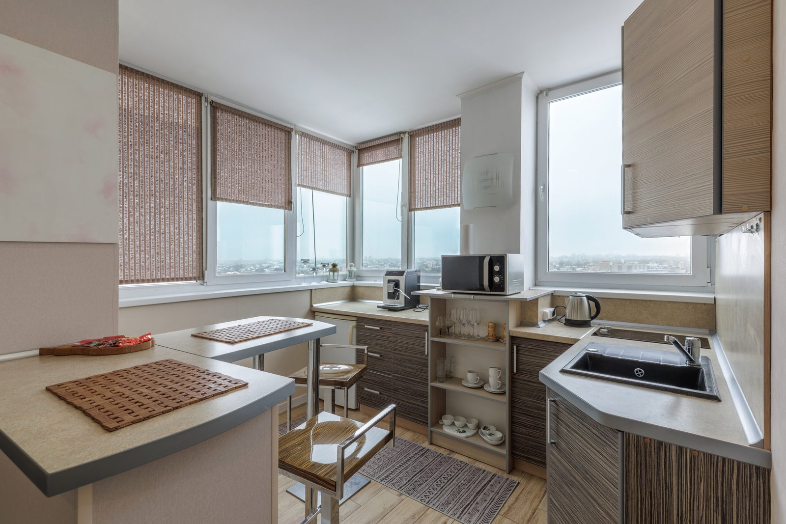 small rental kitchen with compact storage solutions and limited space layout